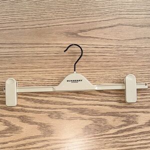 Burberry Hard Plastic Cream Tan Hanger with Black Letters Adjustable Clips